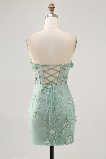 Sage Sweetheart Corset Appliqued Short Homecoming Dress